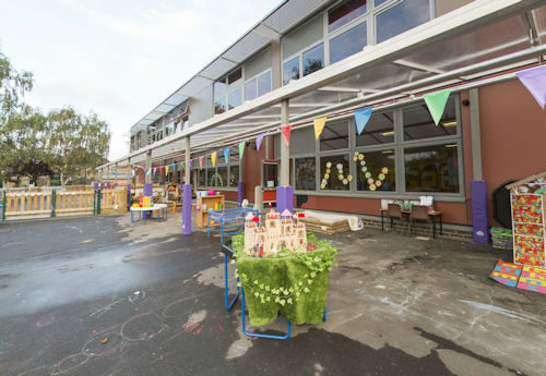 The Coniston Wall Mounted Canopy on Rear Posts - Glebe Primary School
