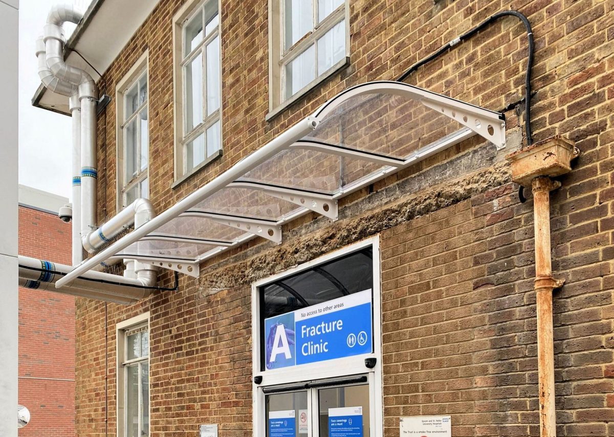 Ashp Canopy Epsom Hospital, Surrey - Fourth Entrance Canopy | Able Canopies Ltd.