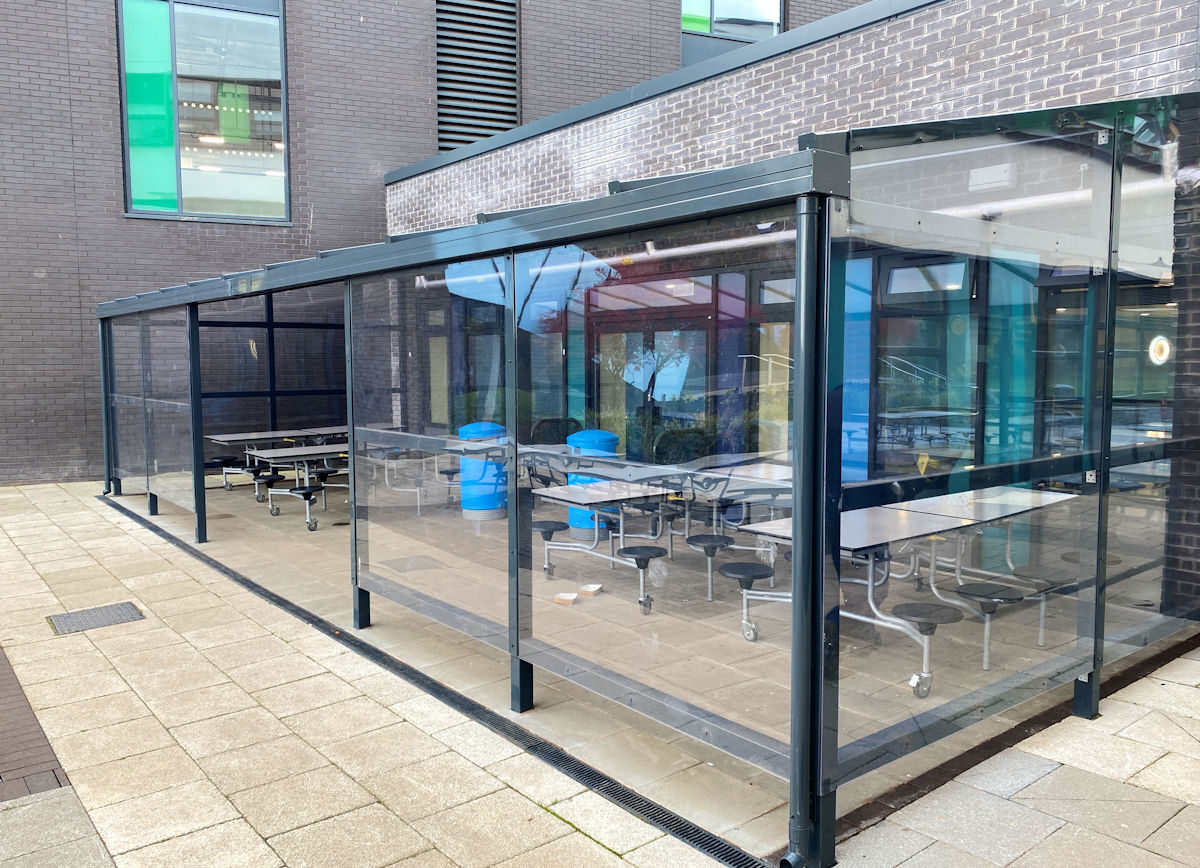 Outdoor Dining Canopy Still Looks Brand New One Year on at Ercall Wood Academy